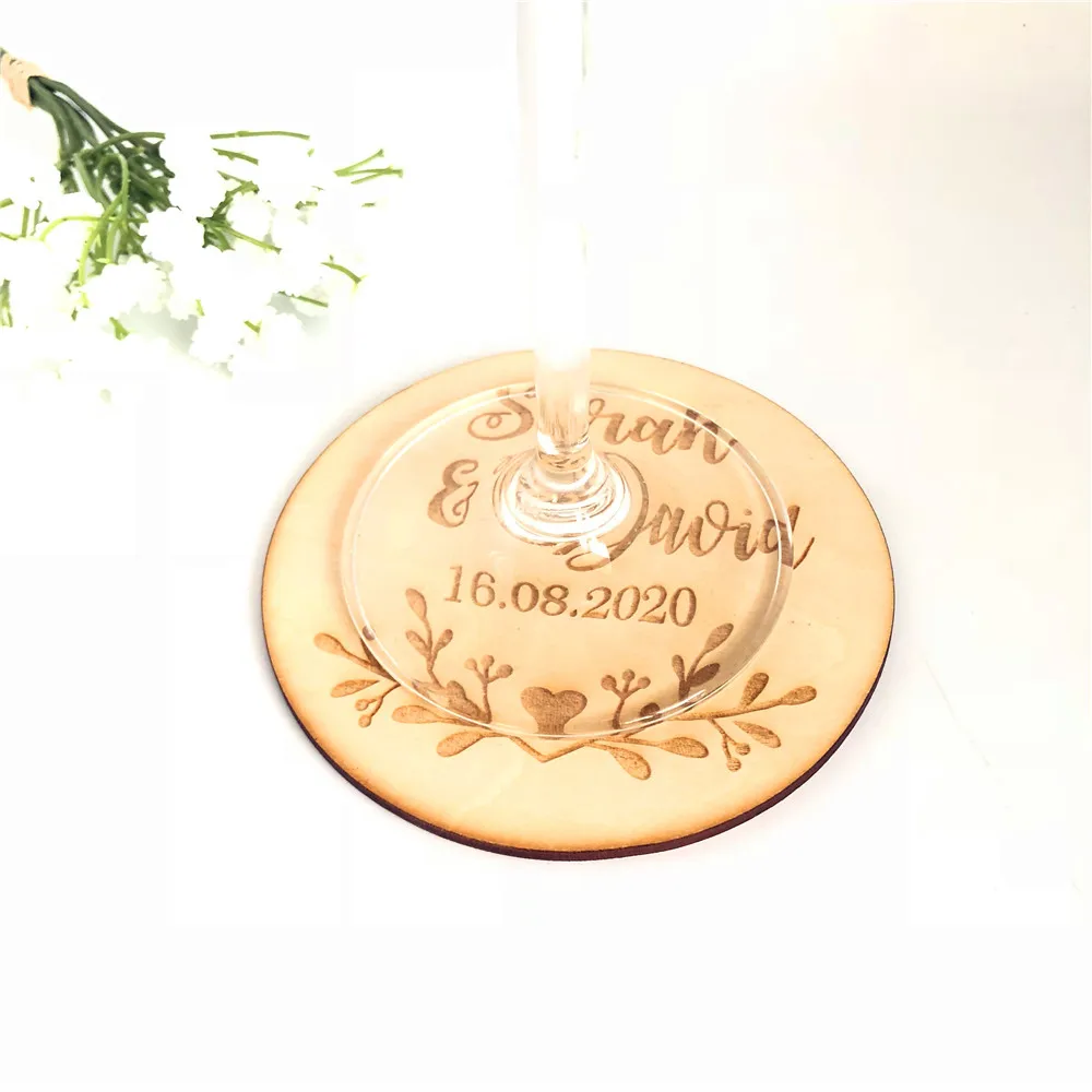 12pcs/lot Personalized Couple Name Wooden Coaster Custom Wedding Party Table Decoration Coasters Unique Party Favor Supplies