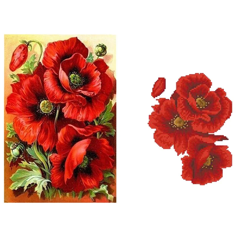 DIY 5D Diamond Embroidery Painting Cross Stitch Kit Flower Animal Home Decor Red Poppy flower
