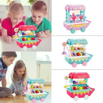 

Kids Plastic Fruit Candy Vegetables Food Cart Toys for Children Pretend Play Cart Toys Set Kid Christmas Birthday Gift