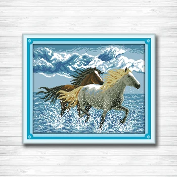 

Two Running horses animal Counted printed on the fabric DMC 14CT 11CT Cross Stitch DIY Needlework kits Embroidery Set Home Decor
