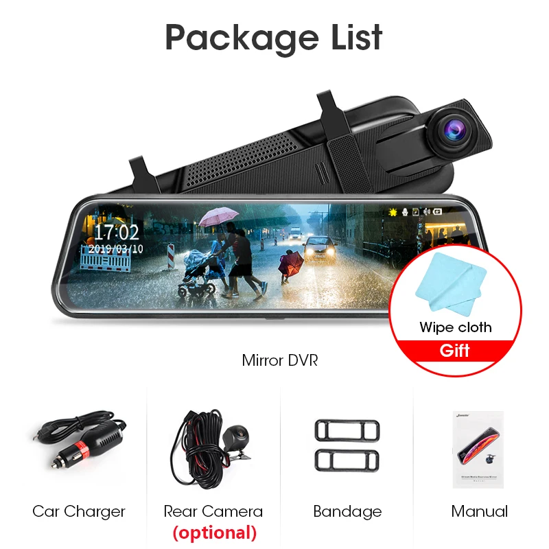 

10inches Touch Screen 1080P Car DVR stream media Dash camera Dual Lens Video Recorder Rearview mirror 1080p Rear camera dash cam