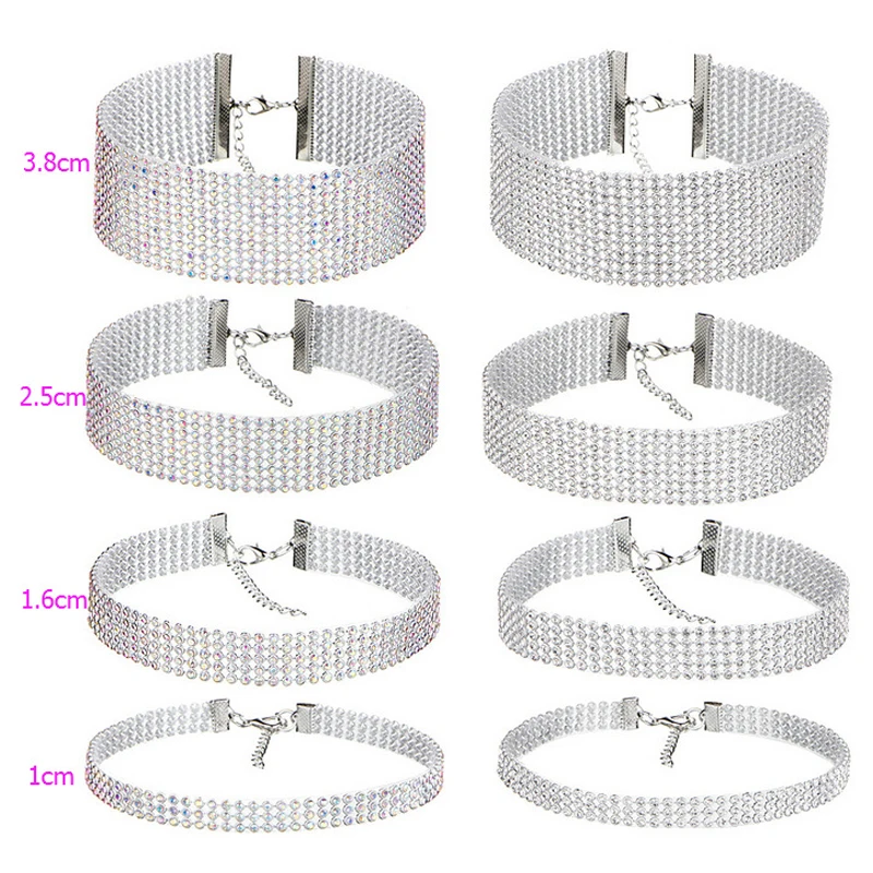 NEW Crystal Rhinestone Choker Necklace Women Wedding Accessories Silver Color Chain Punk Gothic Chokers Jewelry Collier Femme