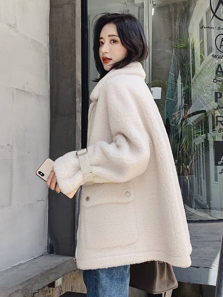 

Real Winter Autumn Fur Coat Women Sheep Shearing Knitted Wool Jacket Korean Abrigos Mujer Invierno 2020 B19F28031 J3086