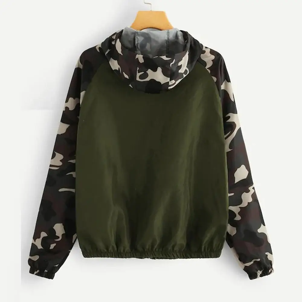 Women Riding Jacket Coat Long Sleeve Patchwork Hooded Zipper Pockets Casual Sport Coat Outdoor Loose Hoodie Jacket Blouse