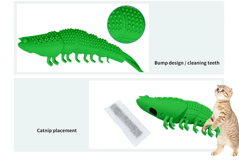 Игрушечная зубная щетка для кошек, игрушка для кошачьей мяты, Интерактивная креветка, устойчивая к укусам, резиновая Чистящая зубная палочка, забавные игрушки для животных
