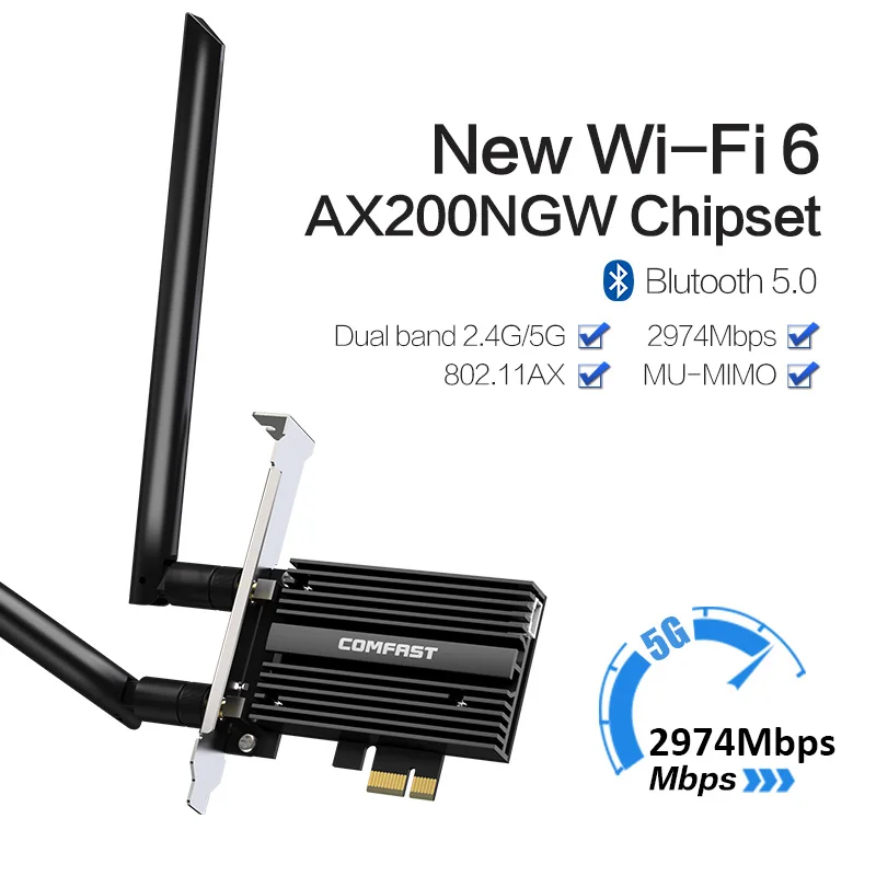 Dual band 2974Mbps Wifi 6 AX200NGW PCI-E X1 MU-MIMO Wireless Adapter 2.4G/5Ghz 802.11ac/ax Bluetooth 5.0 For AX200 Network Card