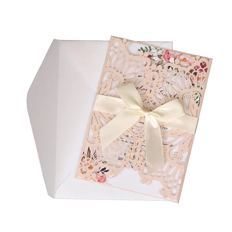  10Pcs Laser Cut Wedding Invitations Cards Bridal Shower Gift Greeting Card Business Event Party Sup - 4.00053E+12