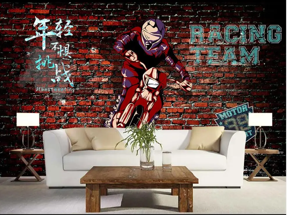 

Custom photo mural 3d wallpaper Graffiti motorcycle retro brick wall home decor living room wallpapers for walls 3 d