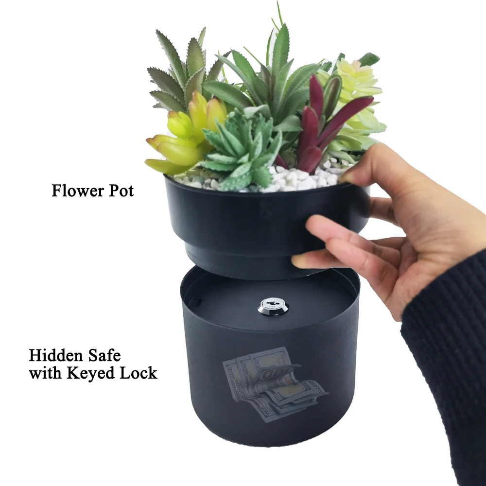 Pot De Fleurs Avec Cache Secret - Coffre-fort Dissimulé Pour Clés, Argent, Objets De Valeur - Noir - Idée Cadeau Originale