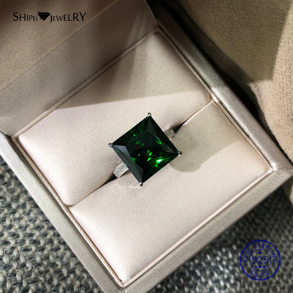 Emerald Shipei стерлингового серебра 925 пробы квадратное кольцо с топазом принцесса вырезанный квадратный сапфир кольцо свадебное для женщин мужской Подарок на годовщину - Цвет камня: Emerald