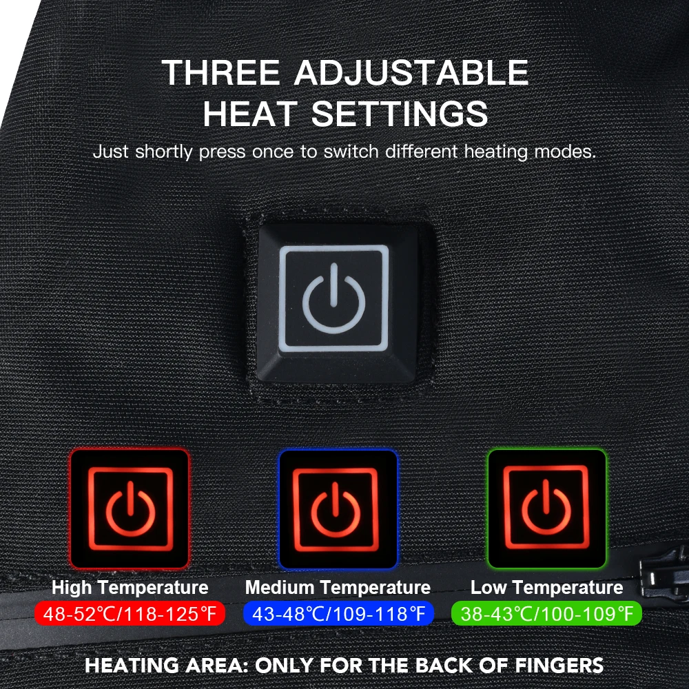 Перчатки с электрическим подогревом с перезаряжаемой батареей, теплые перчатки для рук, зимние перчатки с 3 уровнями контроля температуры