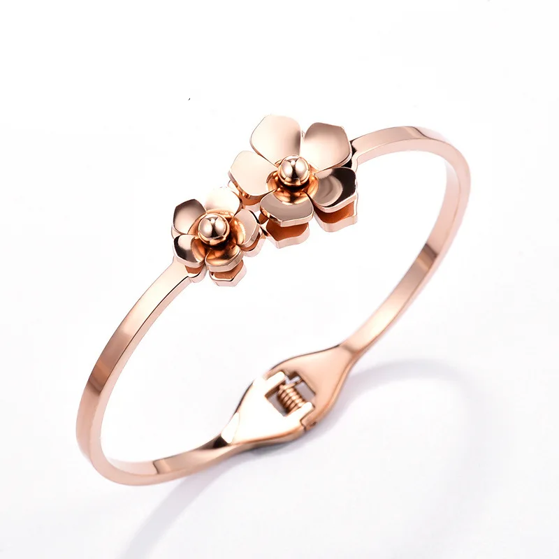 Горячая модный двойной Вишневый розовое золото нержавеющая сталь Универсальный женский браслет