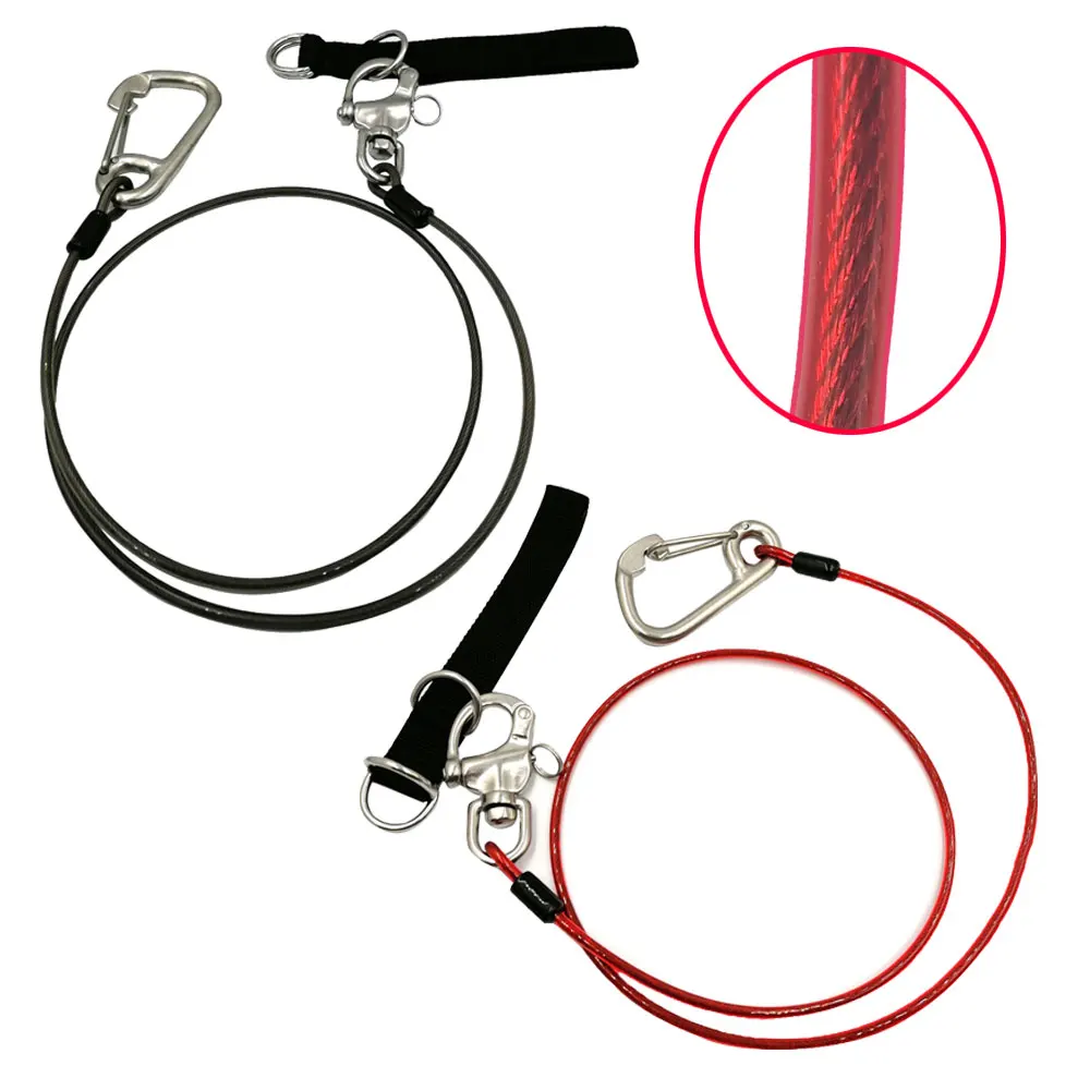 Underwater Freediving Diving Lanyard 316 stainless steel Rope With Carabiner Swivel Snap Loose Safety Cable