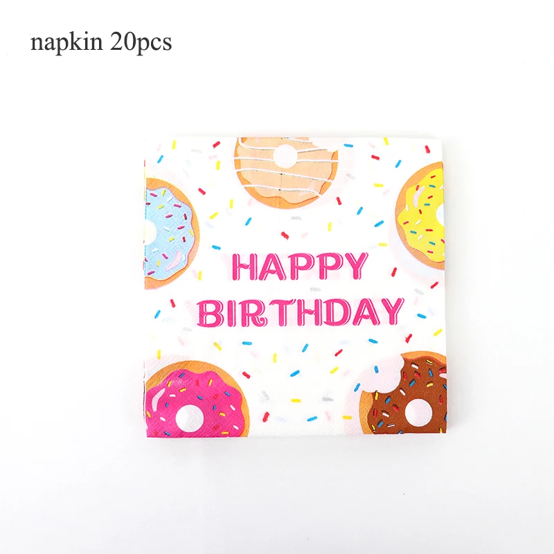 Пончик вечерние одноразовые столовые приборы Icecream бумажная салфетка под тарелку кружку детская Праздничная гирлянда для дня рождения Свадебная вечеринка - Цвет: napkin  20pcs