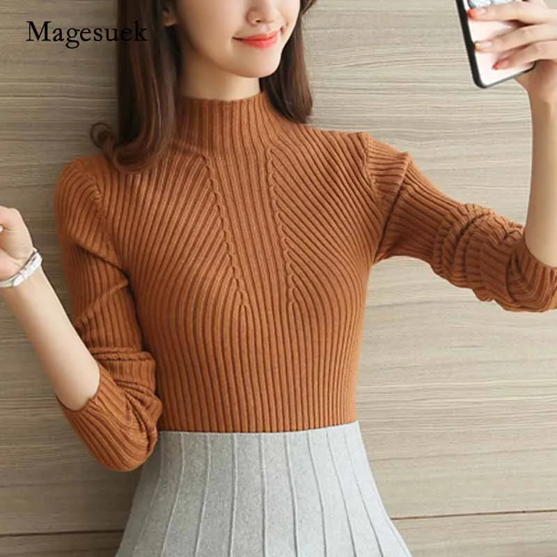 

2020 Winter Fashion Long Sleeve Turtleneck Pullovers Solid White and Black Tops Sweaters Womens Sweaters Femme Clothing 5218 50