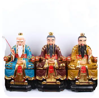 

COPPER STATUE The 16 inch resin household of Sanqing God worships the colorful Taoist statue of Tao and the Buddha statue of tai