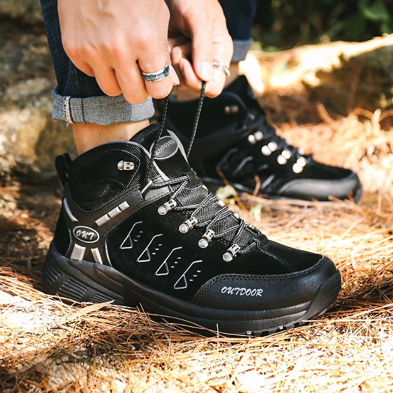 Cork New Men Outdoor Climbing Trekking Shoes High Top Anti Slip Hiking