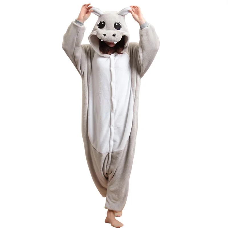 Women's hippo onesie With slippers Gray pajamas Couple sleepwear Cute funny Animal kigurumis Festival party gift Warm soft
