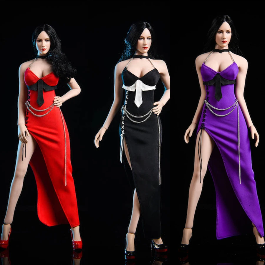 VSTOYS 1:6 19XG49A/B/C female doll red purple black evening dress split dress  girl Slim clothing accessories in stock