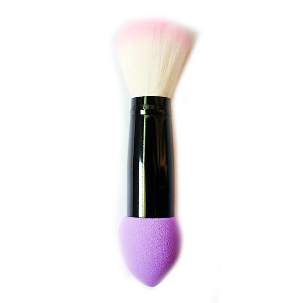 purple 1 шт., профессиональная кисть для румян, нейлоновые кисти для макияжа, две головки, металлические косметические инструменты с губкой розового цвета, Прямая поставка - Handle Color: purple