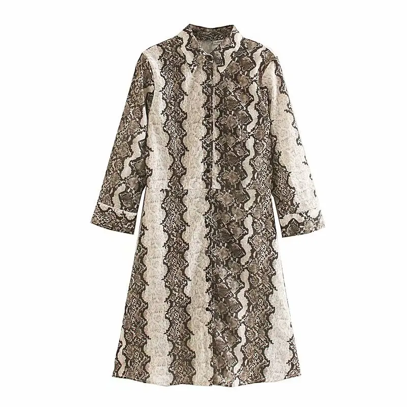 

WOMEN'S Dress 2019 Autumn And Winter New Style Elegant Fabric Faux Snakeskin Three-quarter-length Sleeve Shirt-Dress
