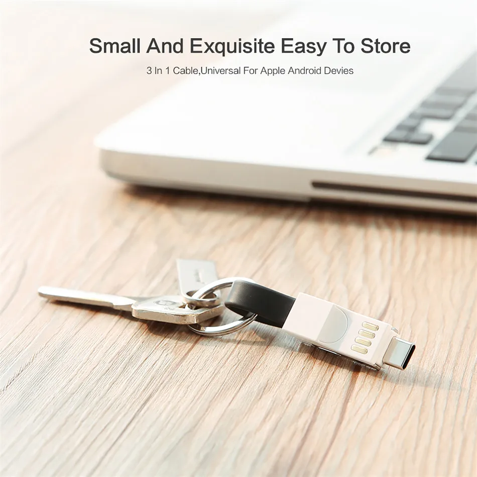 3 в 1 USB кабель для iphone портативный type c кабель для iphone 8 Plus samsung мини шнур для связки ключей Micro USB зарядный кабель
