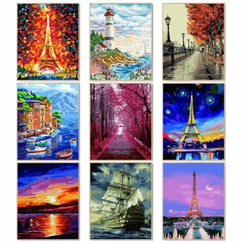 

Frameless Abstract Paris Landscape DIY Painting By Numbers Modern Wall Art Calligraphy Painting Unique Gift for Home 40x50cm