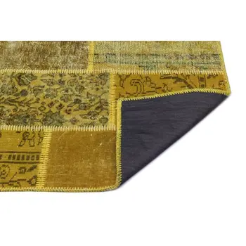 

Handmade Yellow Vintage Overdyed Patchwork Area Rug 080x150 Cm-2'7''X4'11''