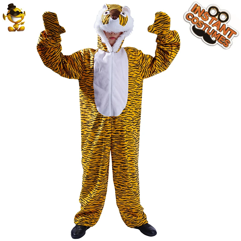 QLQ Unisex Kids Tiger Costumes Animals Jumpsuit Carnival Party Dress Up Role Play Fancy Dress Cosplay Tiger Costumes For Child