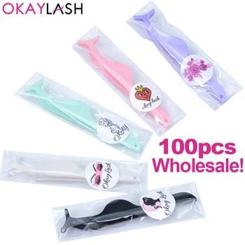

OKAYLASH 30/50/100pcs custom Logo private label plastic eyelash applicator lash tweezers clip for wholesale bulk order