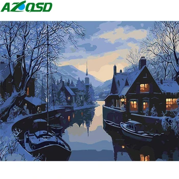 

AZQSD Paint By Number Canvas Painting Kits Winter Landscape Unframe Decor Acrylic Paint Coloring By Numbers Handpainted Gift