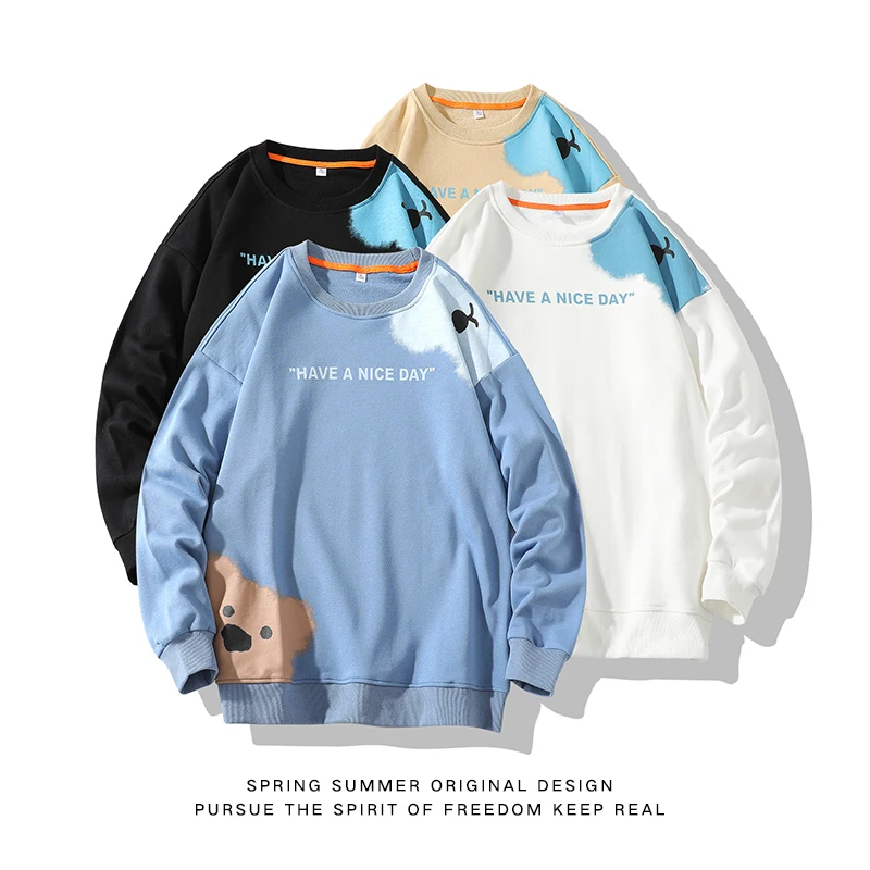 

2021 Autumn Bear Printed Oversize Crewneck Print Sweatshirt Mens Korean Fashion Hoodie Streetwear Hip Hop Pullover Harajuku Men