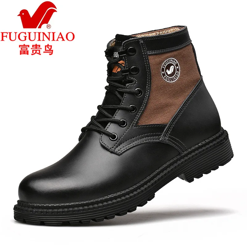 

FGN Martin Boots Men's Mid-top England Retro Short Boots Men High Shoes Versatile Genuine Leather Snowfield Workwear Boots