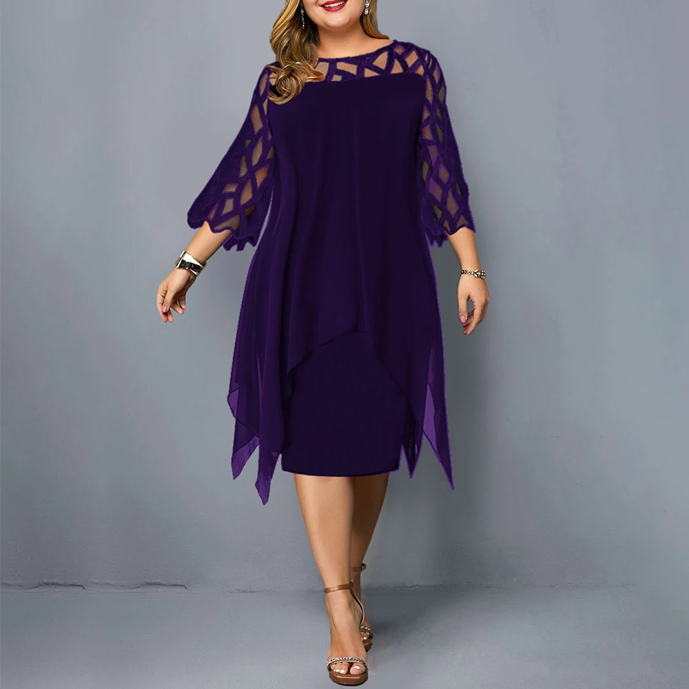 Модное женское длинное кружевное платье с вырезом размера плюс - Цвет: Purple