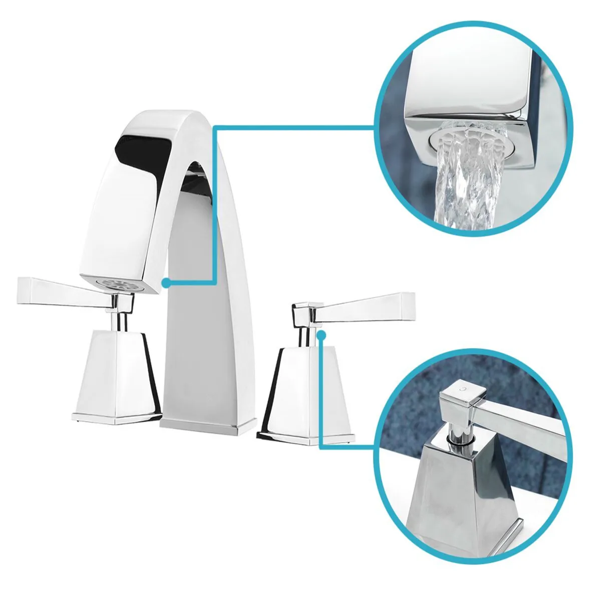 

Decked Mounted 3pcs Separating Chrome Double Handle Two Holes Bathroom Faucet Modern Vessel Sink Mixer Tap Hot and Cold