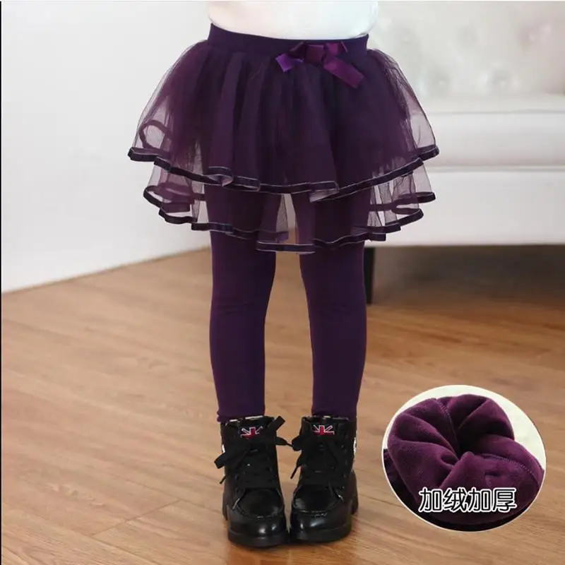 purple plus velvet Новинка года; детская осенне-зимняя теплая эластичная юбка; леггинсы для девочек; Плотная юбка-брюки; Многослойная юбка-пачка принцессы; брюки; K160 - Цвет: purple plus velvet