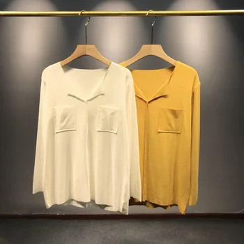 

2020 early spring new bottoming shirt Slim open collar solid color net long-sleeved T-shirt women fashion wild women