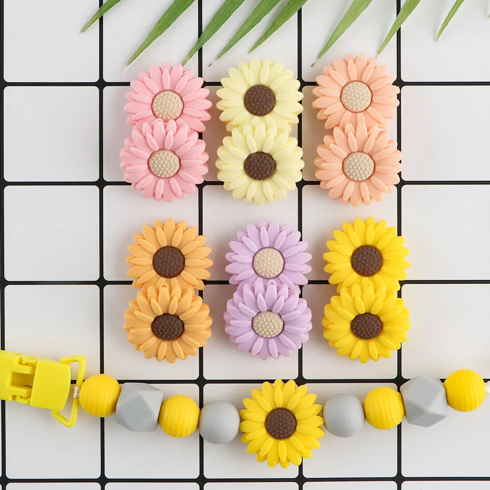 Sunrony 10pcs New Flower Silicone Beads For Jewelry Making Safety BPA Free DIY Pacifier Chain Accessories Beads For Jewelry DIY