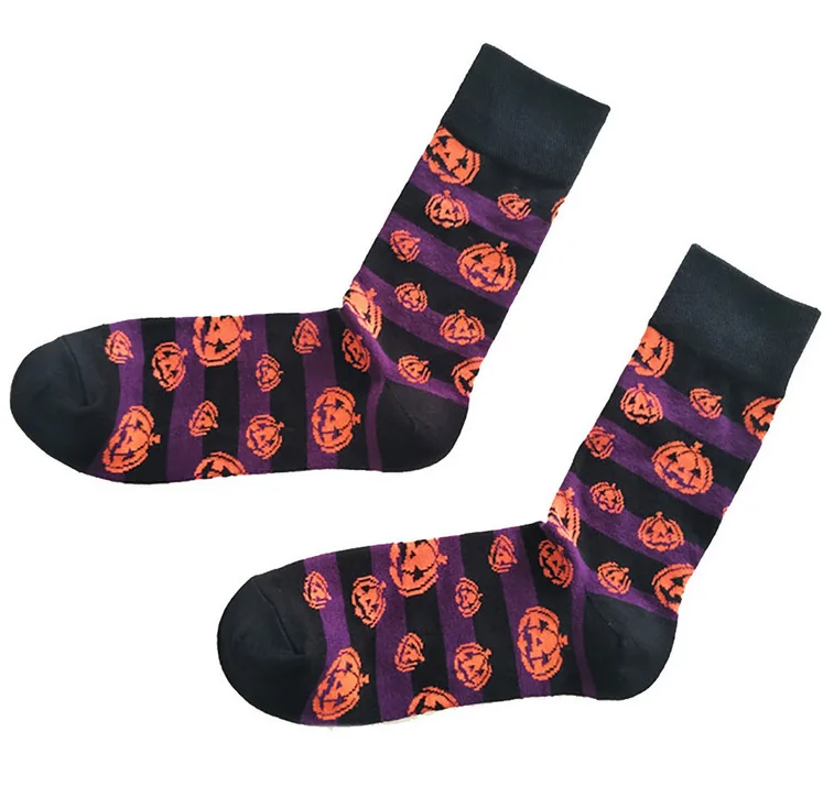 Halloween MEN'S AND WOMEN'S Socks Cotton Socks Bat Pumpkin Pattern Sweat Absorbing tou qi wa
