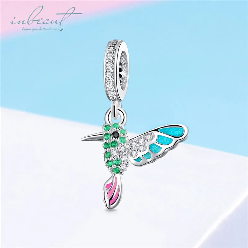 S925 серебро fit Pandora браслет красочный Циркон Удочка птица подвеска Женский дизайн 925 Starling подвески