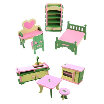 

2 Set Baby Wooden Dollhouse Furniture Dolls House Miniature Child Play Toys Gifts - I839169 & I839167