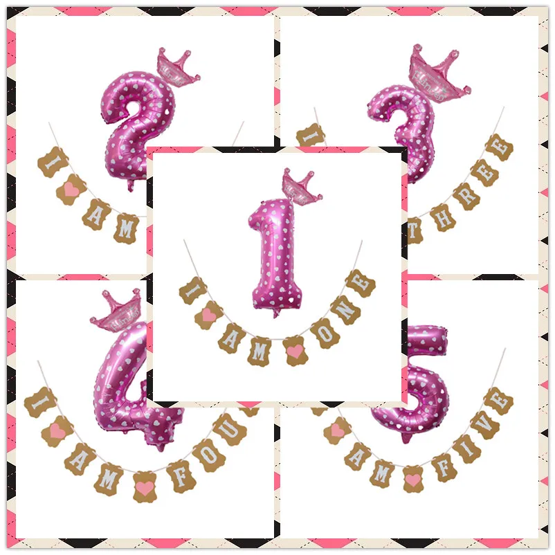 

1set Birthday Ballons Party Decorations Kids1-5 Birthday Digital Crown Balloon Decoration Children's Ballons Party Supplies