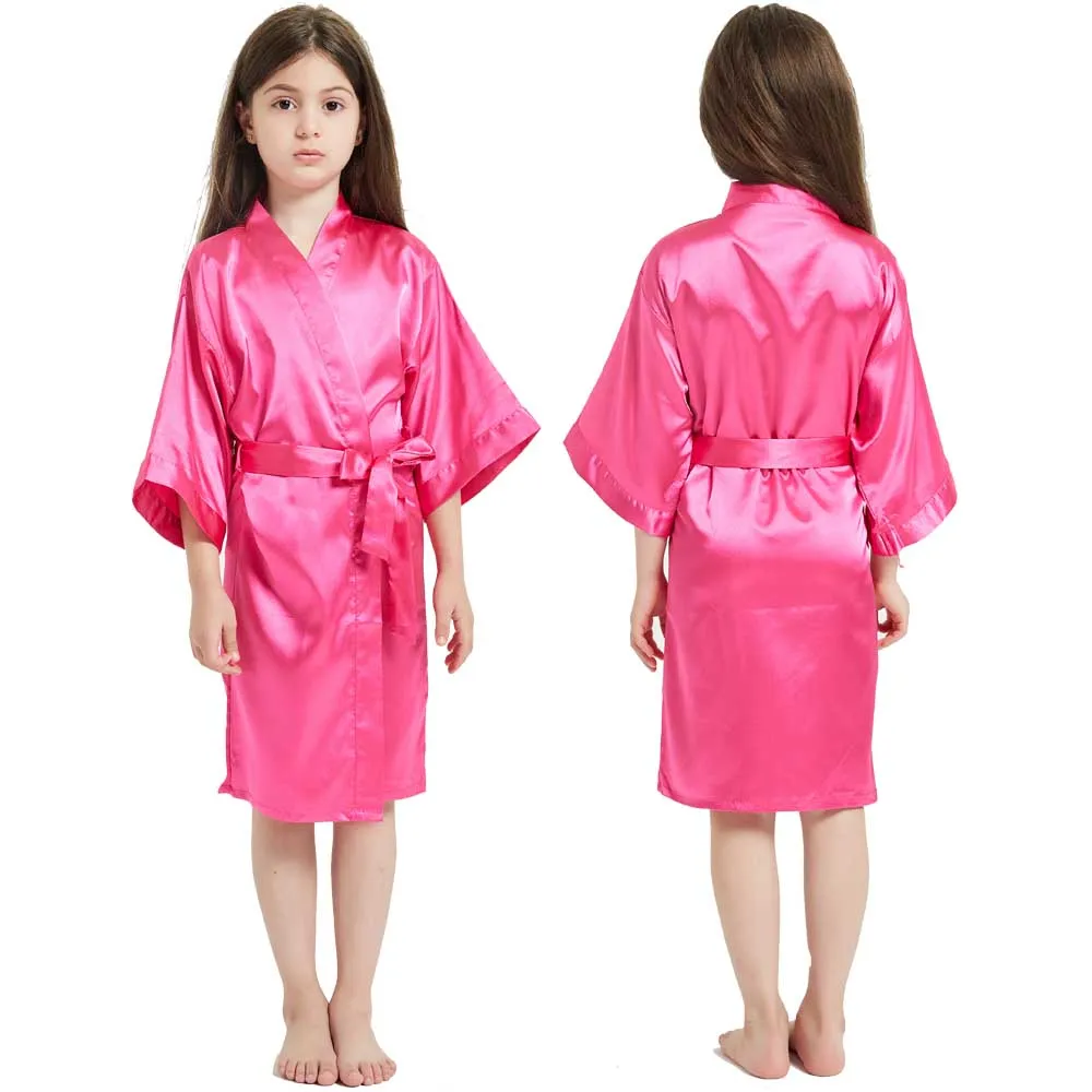 Girl Sleepwear Kimono Robe Wedding Party Flower Baby Nightdress Solid Bath Towel New Fashion Night Play Silk Satin Bathrobe Kids baby nightgowns cost