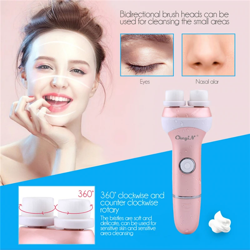 

CkeyiN Double Head Electric Rotating Facial Cleansing Brush Waterproof Face Pore Cleanser Deep Clean Wash Face Machine