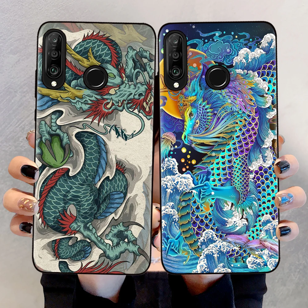 Модный винтажный мягкий чехол с драконом для Huawei P20 P30 P40 Lite E Honor 8X 9X 10X 10 20 Pro 10i 30i