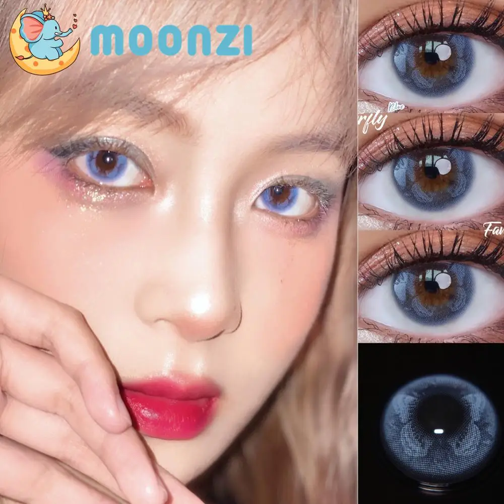 

Контактные линзы MOONZI с голубыми бабочками, маленькие цветные контактные линзы для красивых учеников, для глаз, ежегодные натуральные темные линзы по рецепту для близорукости