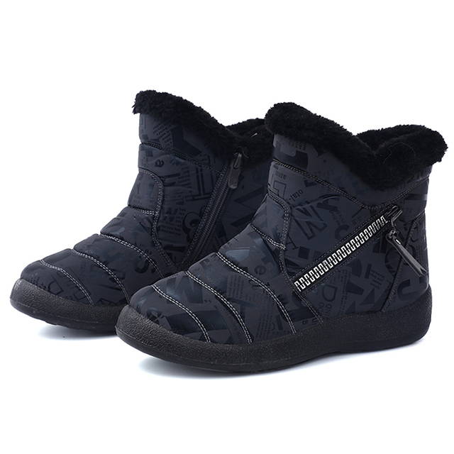 Boots Plush Warm Ankle Boots For Women Family Winter Boots Waterproof Women Boots Female Winter Shoes Zip Booties 28-43