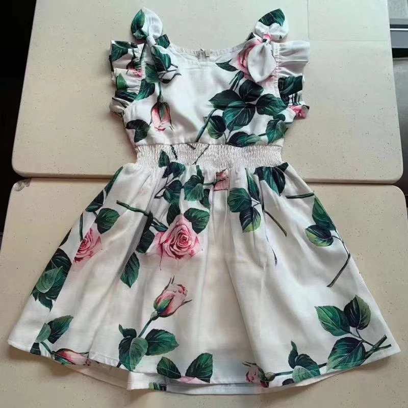 Girls' Fashion Rose Print Dress Princess wedding party dress