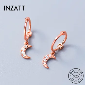 

INZATT Real 925 Sterling Silve Zircon Moon Hoop Earrings For Fashion Women Party Fine Jewelry Cute Minimalist Accessories Gift