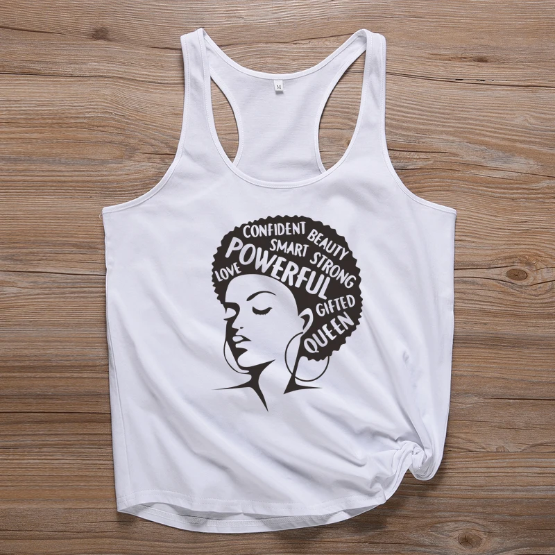 White-Tank Афро леди Графический футболки для феминисток тройники черная девушка Волшебная футболка королева девушка мощные футболки рубашки женские винтажные меланин футболка - Цвет: White-Tank